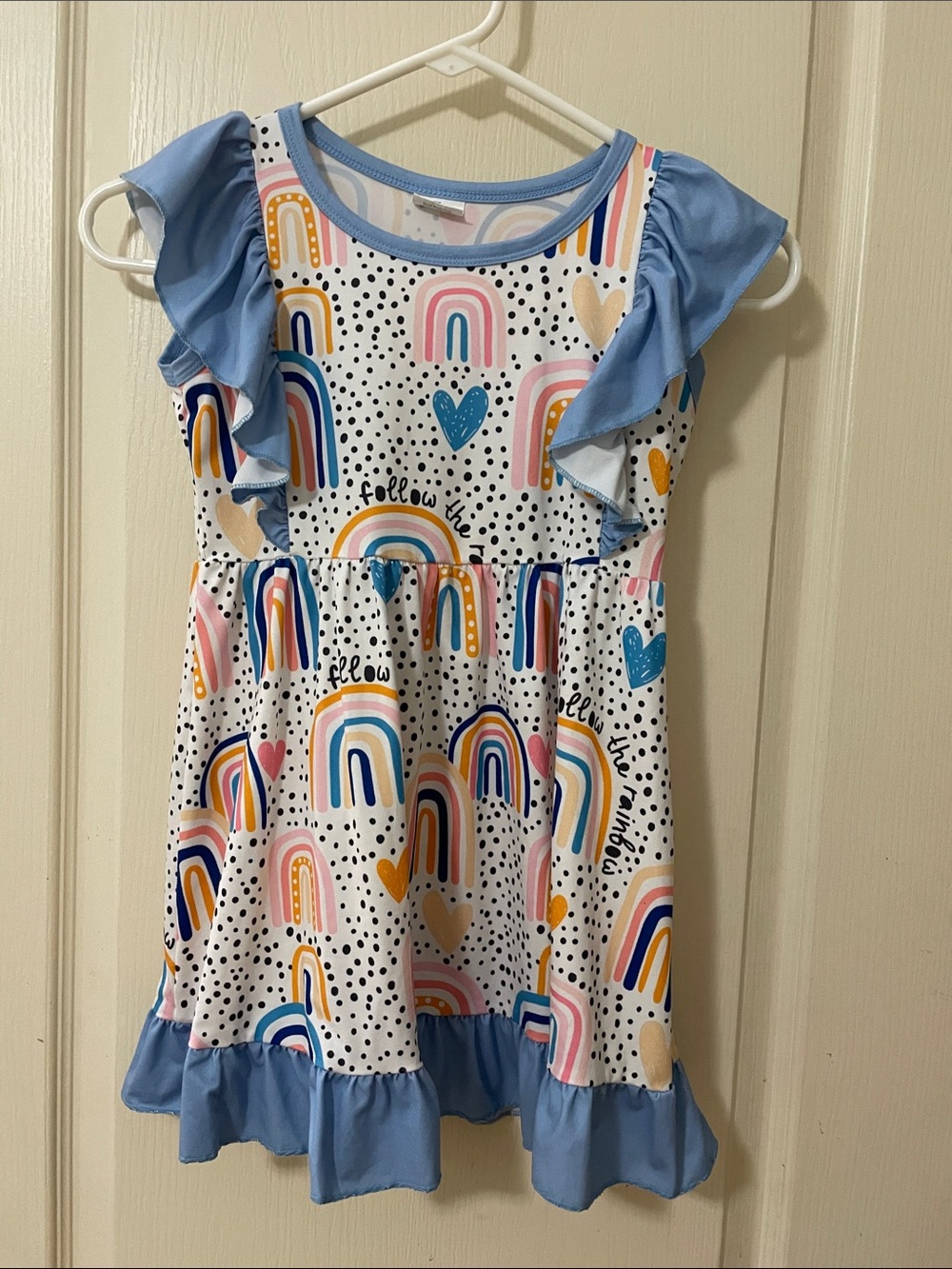 Blue Rainbow Print Ruffle Boutique Kids Dress